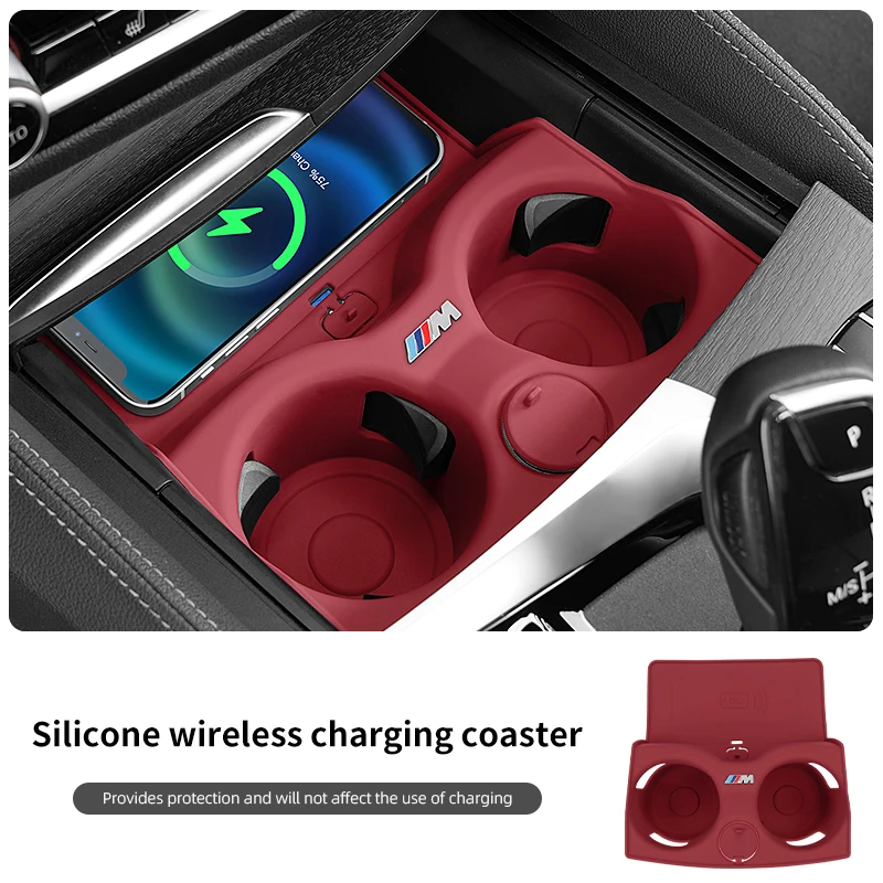 Silicone Car Cup Holder Coasters Central Control Wireless Charging Pad For BMW 3 5 Series G30 G32 6GT X3 X4 ix3 G01 G02 G22 G20