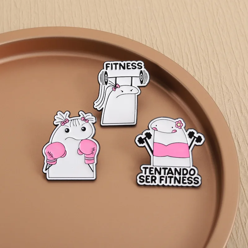 Funny Fitness Villain Badge Brooch Pins Creative Cartoon Charactor Trainning Enamel Lapel Pin Corsage Accessory Ornament Props