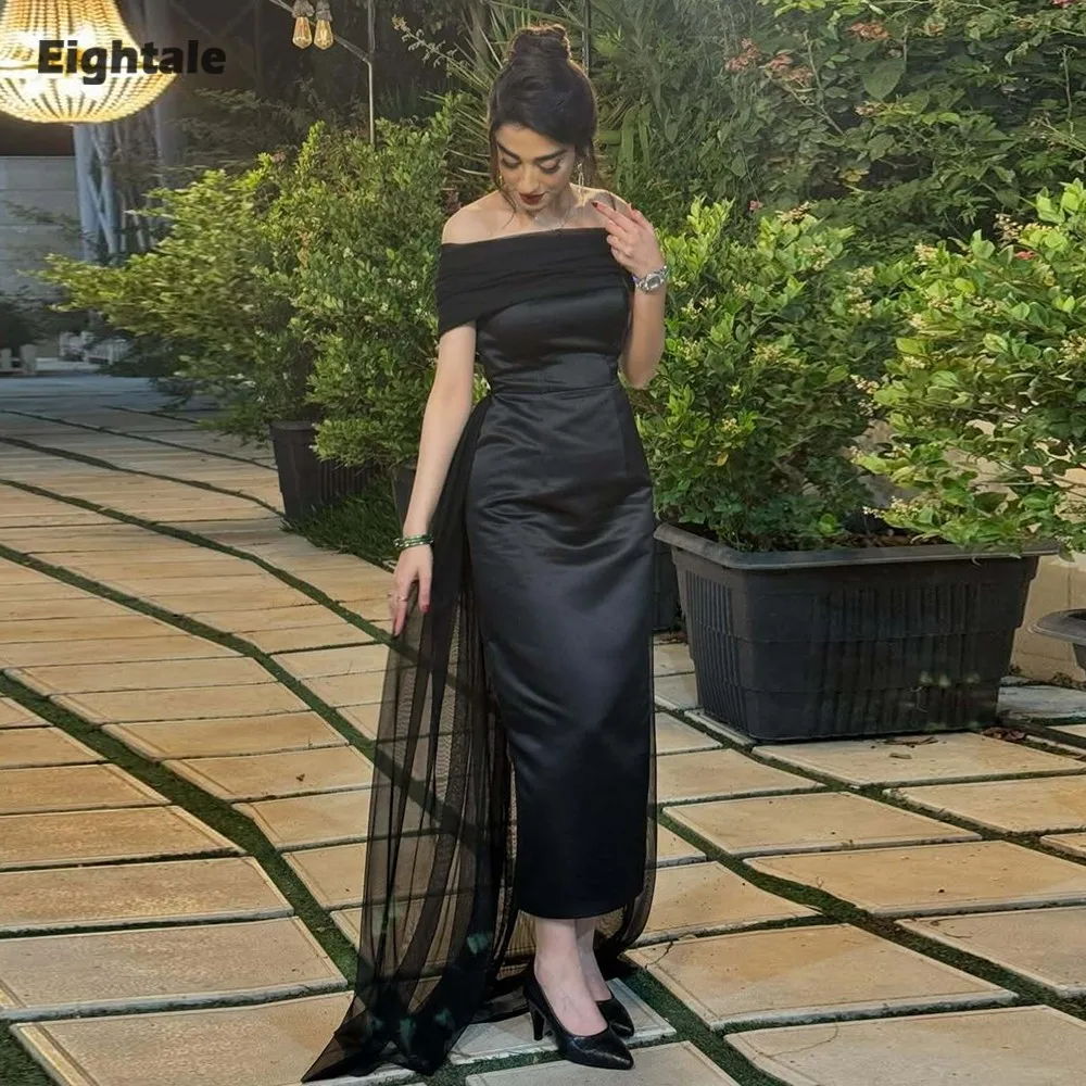 

Eightale Arabic Evening Dress Strapless Customized Tulle Satin Mermaid Black Prom Wedding Party Gowns Abendkleider Hochzeit