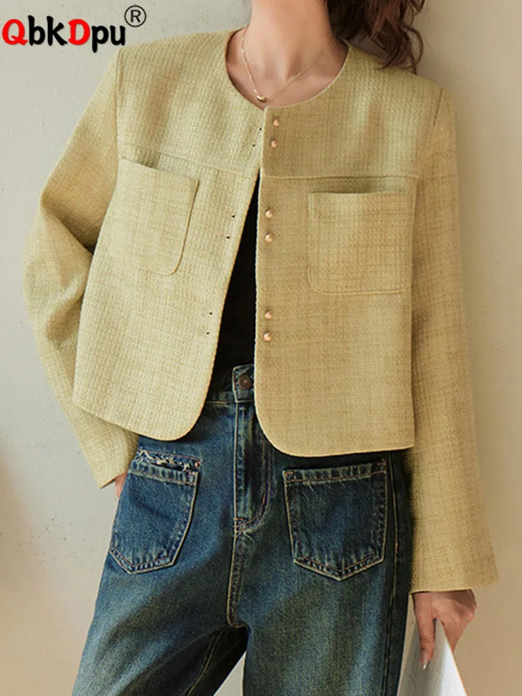 

Spring Fall New Vintage Outerwears Women Casual O-neck Single Breasted Thin Jackets Tops Korean Fashion Long Sleeve Chaquetas