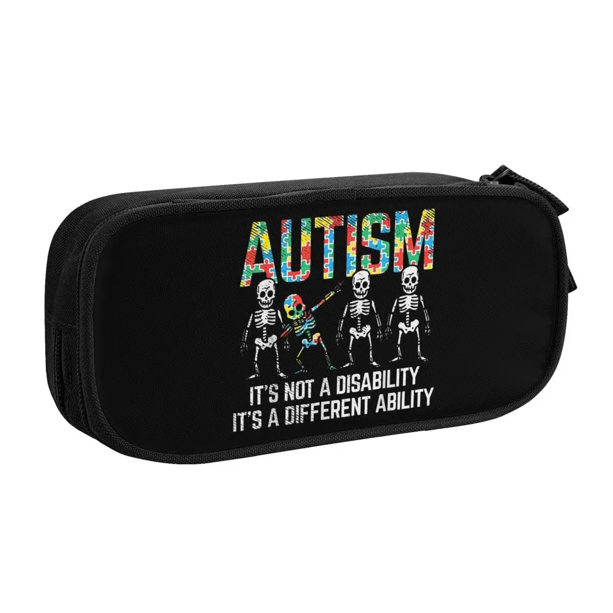 Custom Korean Dabbing Skeleton Disability Autism Awareness Pencil Case for Girls Boys Large Capacity Pen Box Bag School Supplies