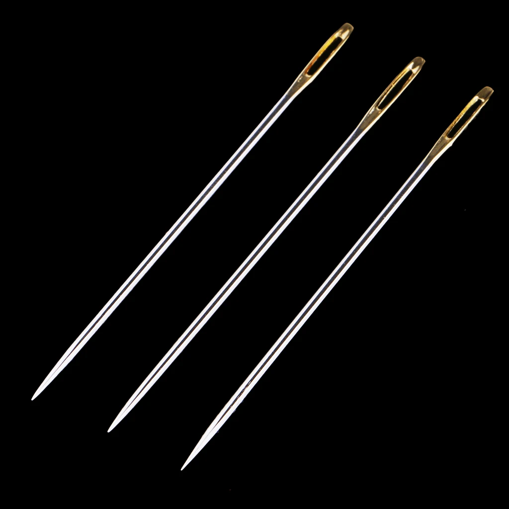 3 Pieces Extra Long Large Eye Stitching Needles, Steel, Embroidery & Darners Tool, Easy Thread Hand Sewing Needle