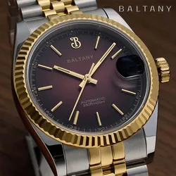 Baltany 36mm Retro Men's Automatic Mechanical Gold Wristwatch NH35 S4084 Stainless Steel Sapphire waterproof 10Bar reloj hombre