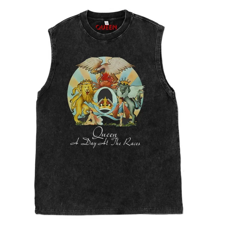 Street Ride Tank Top Summer Queen Band Rock Music Punk Street Old Washed Vintage Batik Sleeveless Tank Top T-Shirt