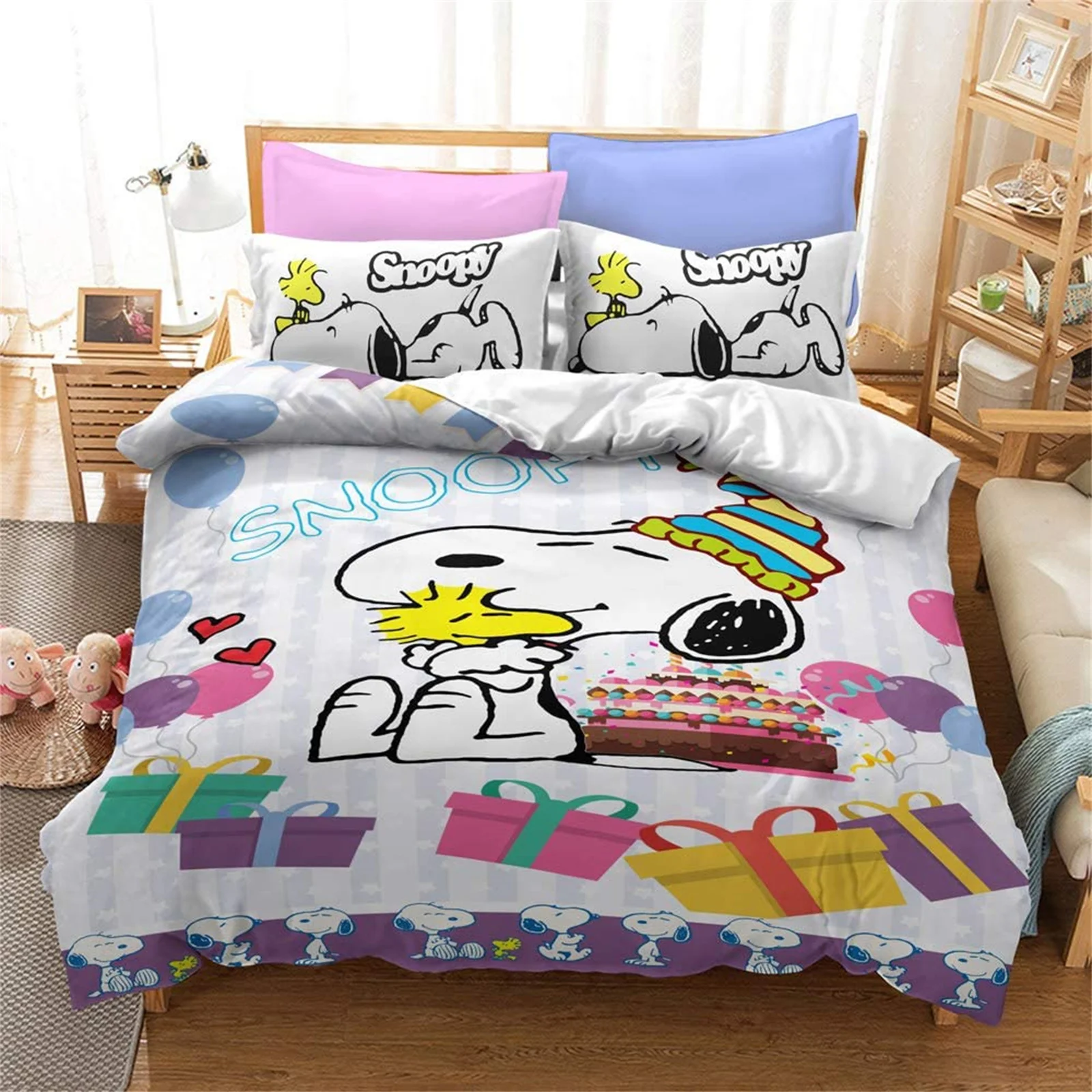 

Snoopy Anime Happy Puppy Duvet Cover 3D Cute Printed Pillowcase Set Adult Children Comforter Bedding Home Fashion Boys Girls