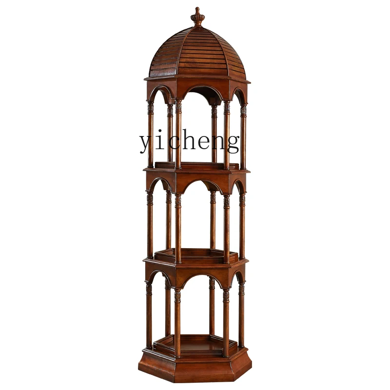 YY Corner Decoration Living Room American Solid Wood Antique Rack Curio Box Wine Cabinet