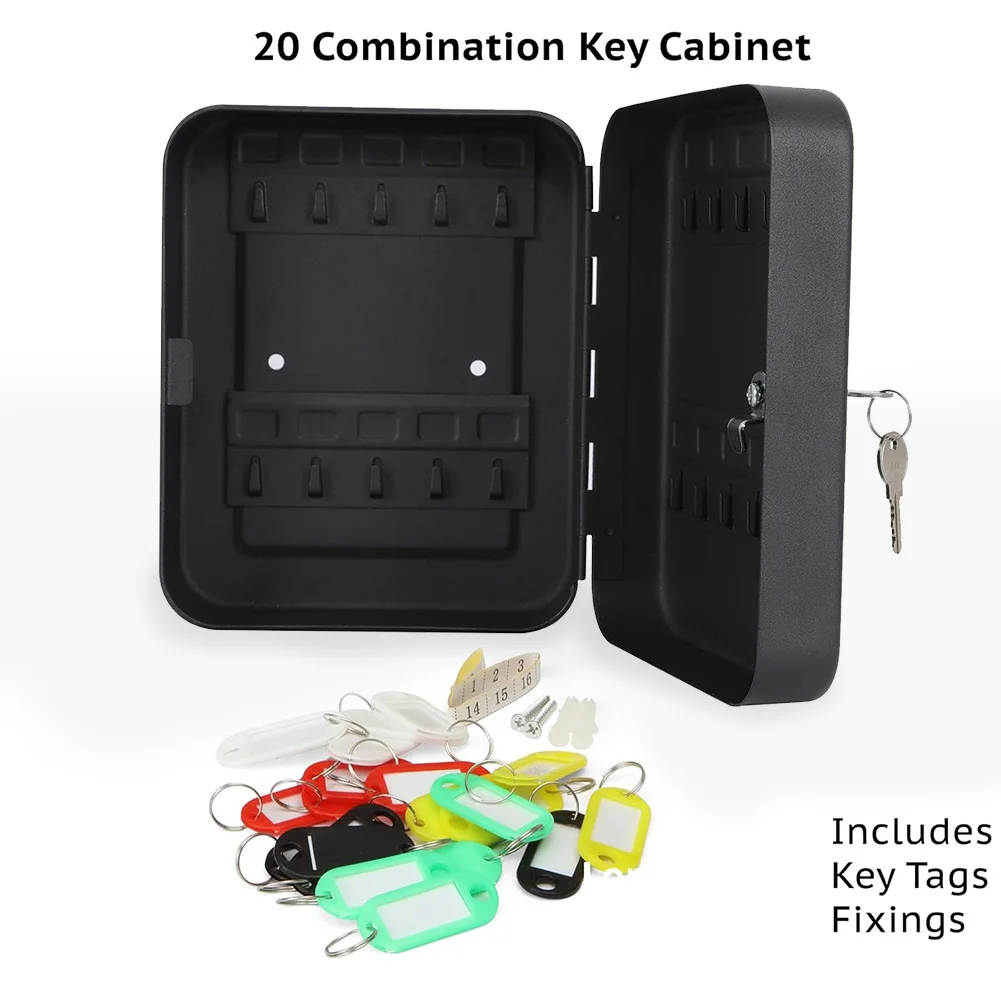 Wall Mount Key Cabinet Lock Box Combination Password Code/Key Security Box 20 Key Hooks Locking Key Storage Box for Home Office