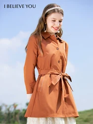 I BELIEVE YOU Trench Coats for Women 2024 Autumn Casual Slim Solid Turn-down Collar Single Breasted Mid Long Jackets 2223184656