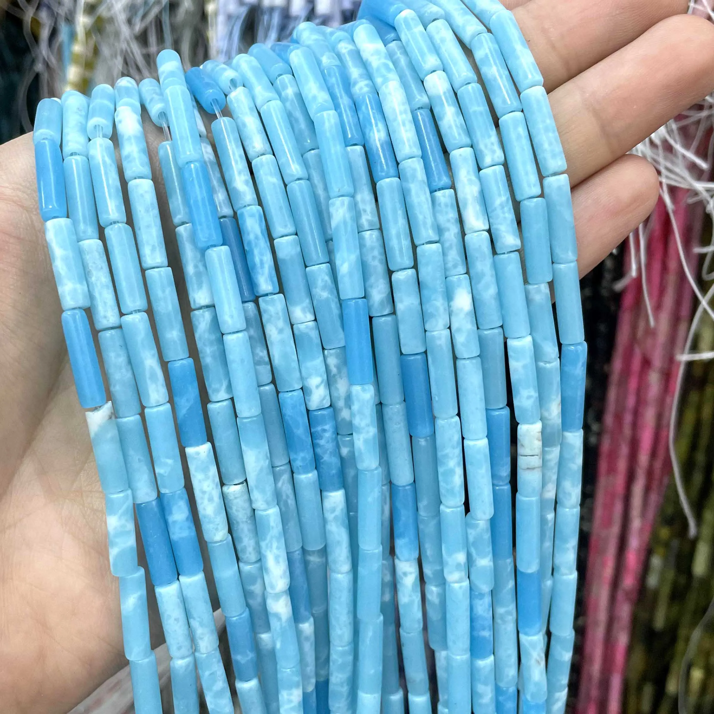 4*13MM Natural Stone Jaspers Agates Howlite Turquoises Amazonite Tube Loose Beads For Jewelry Making Diy Bracelet Necklace