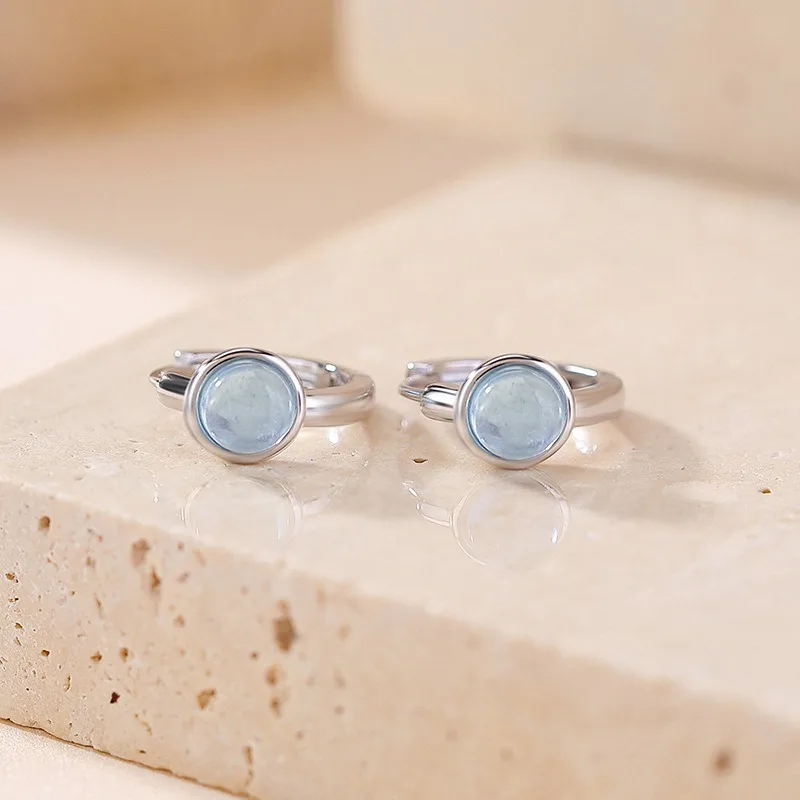 

925 Sterling Silver Natural Aquamarine Hoop Earrings Women Fine Jewelry Blue Gemstone Huggie Earrings Birthday Gift 2025