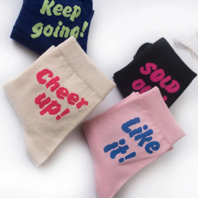 Socks Women Fashion Kawai Hip Hop Letter Harajuku Street Black White Hipster Skateboard Cotton Socks Socken Mujer Femme Meias