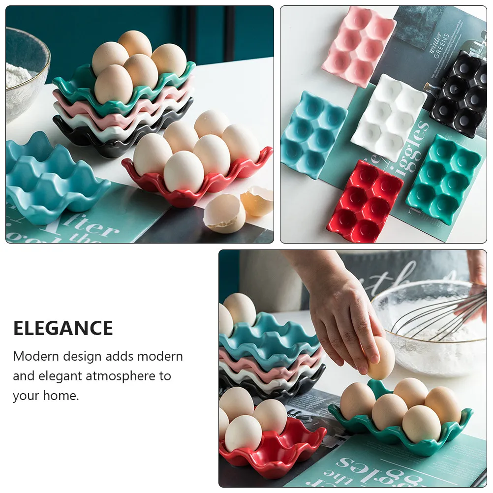 

Набор из 2 керамических контейнеров для яиц на 6 ячеек, нескользящий лоток для холодильника, для организованного хранения, подставка для сохранения свежести на кухне, штабелируемая полка