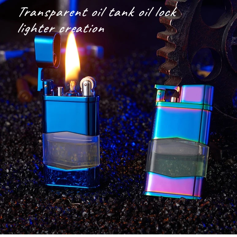 

New Transparent Oil Tank Locking Oil Lighter Creative Visible Oil Quantity Men's Cigarette Accessory Lighter