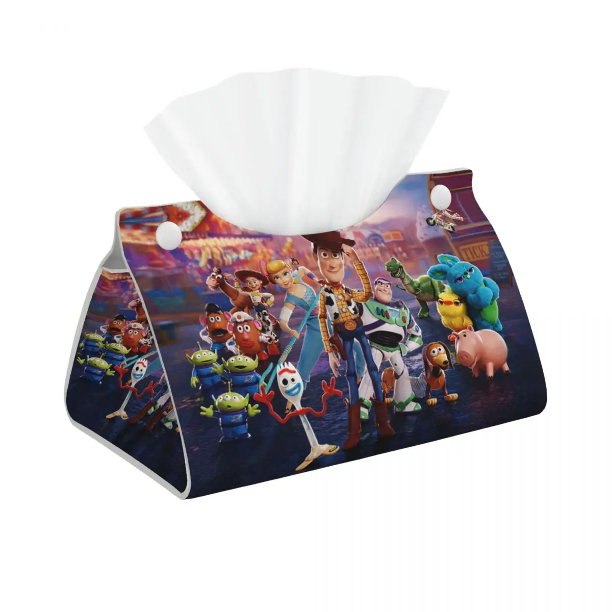 Custom Woody And Forky Toy Story Tissue Box Cover Rectangular PU Leather Cartoon Facial Tissues Holder for Office