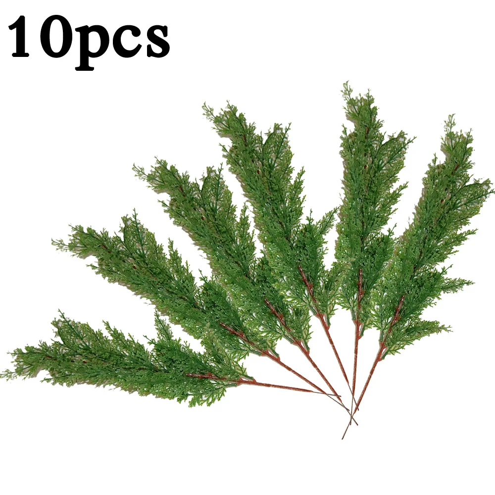 10pcs Artificial Cypress Tree Leaves Branch Green Fake Plants Decoration Micro Landscape DIY Wedding Home Decor