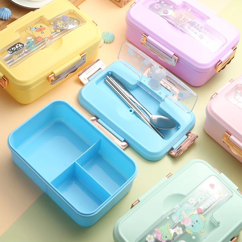 

Bento Lunch Box for Children Kids Girls School Kawaii Cute Dinosaur Unicorn 3 Grid Sandwich Snack Food Box