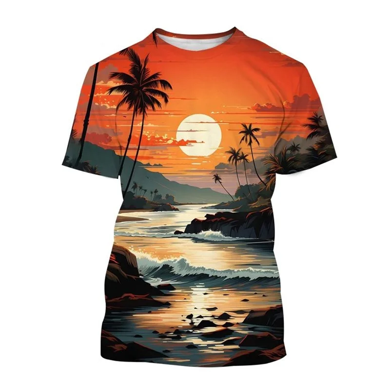 Summer Ocean Seaside T Shirt 3D Print Scenery Beach Short-Sleeved T-shirt Streetwear Cool Tee Shirts Vacation Beachwear Clothing