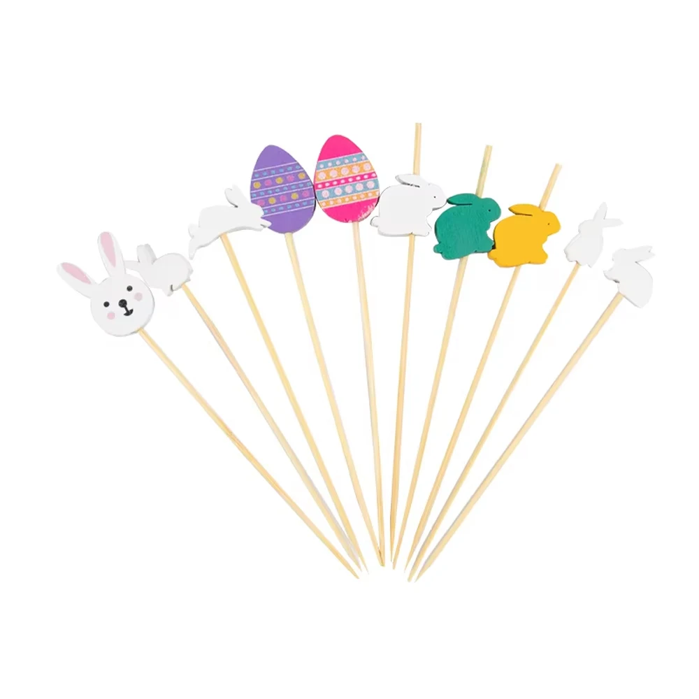 100 Stück Osterhase Bambusspieße Zahnstocher Kanincheneier Obstgabel Essen Picks Kuchen Dessert Buffet Stick Osterdekoration