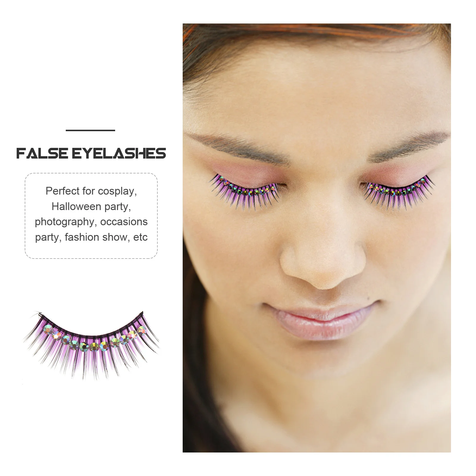 

5Pairs Exaggerated False Eyelashes Thick Diamond Decor Dramatic Stage Party Performance Fake Lashes False Eyelashes