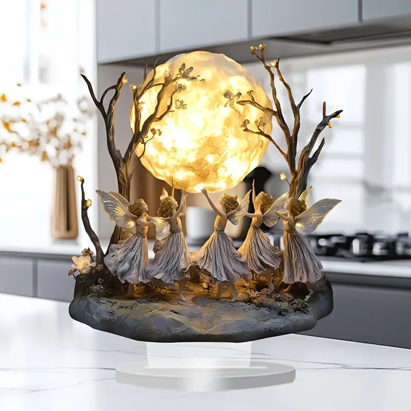 1PCS Fairy Home Decoration Statues Under Moonlight Ideal Holiday Party Gifts Living Room Decoration Desktop Decoration Sculpture 3
