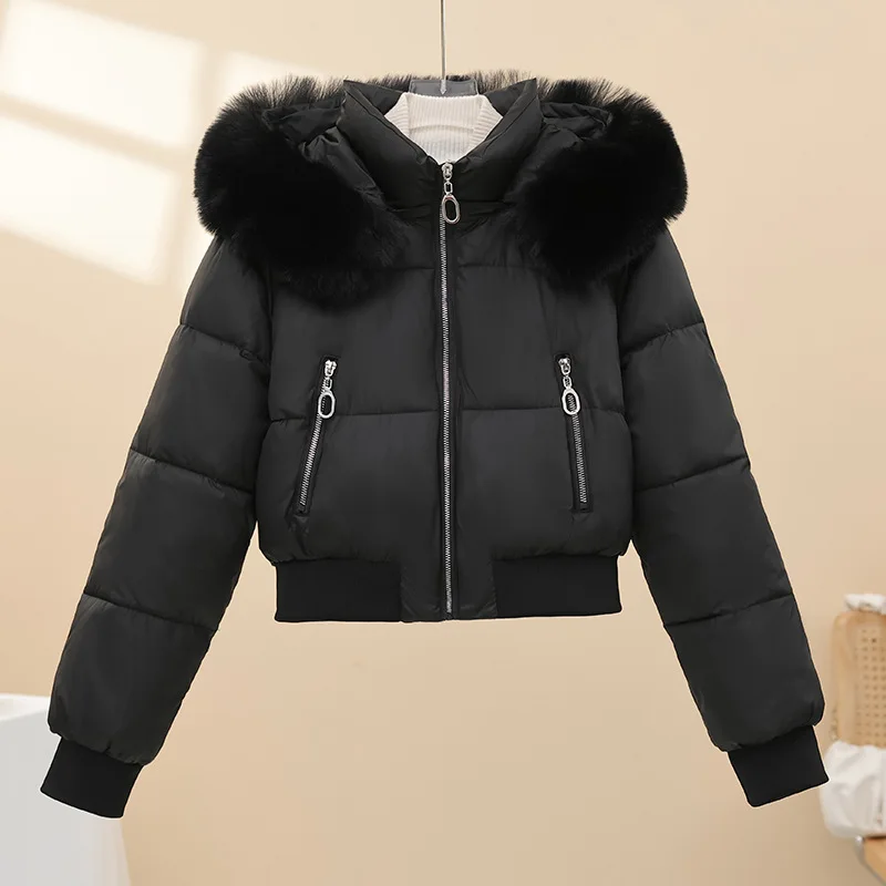 Design Sense Hooded Fur Collar Cotton Clothes Women's 2026 Winter New Thickened Warm Short Bread Clothes Jacket