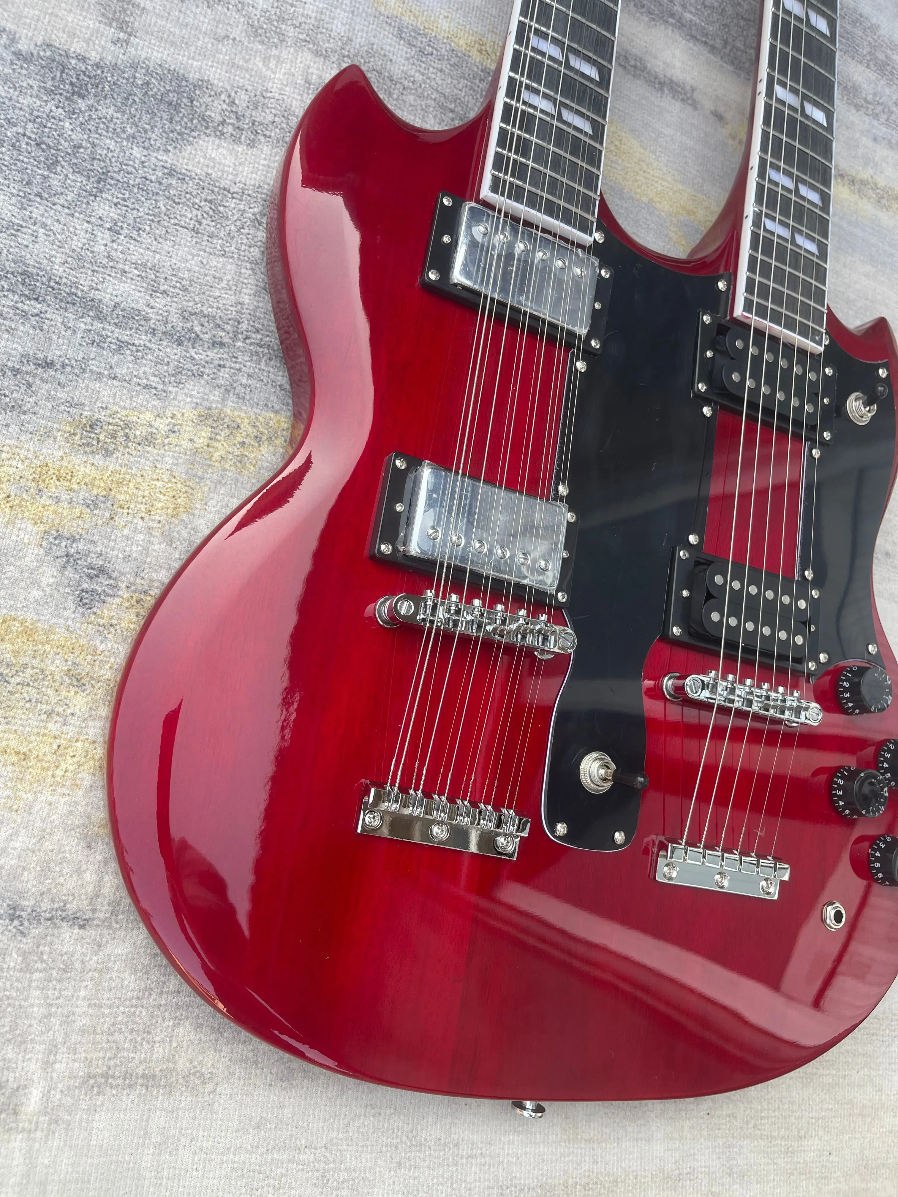 Red SGSS Double Neck Solid Body Electric Guitar 12 String & 6 String Dual Scale Heavy Metal Stage Free Shipping