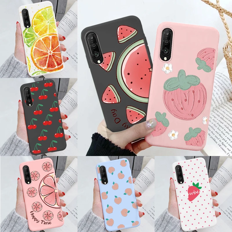 สําหรับHonor 9C Y7P Huawei Y6 Y6S Y9 Y7 Prime 8A 9 Plus P40 Lite E P30 Pro Huawei Mate 20 Lite 20 เชอร์รี่สตรอเบอร์รี่สีชมพูโทรศัพท์กรณี