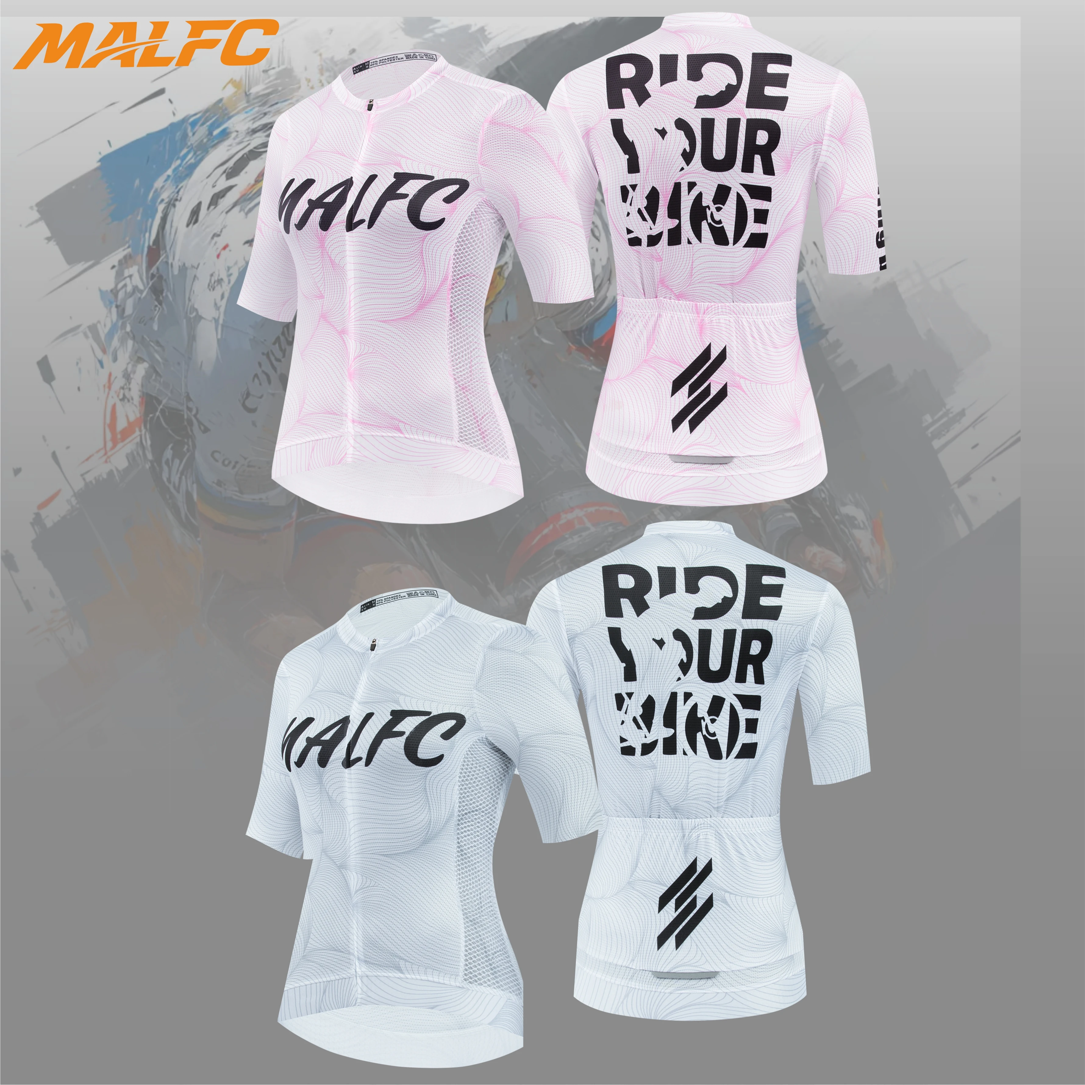 MALFC Damen Rennrad-Trikot Kurzarm Fahrrad-Shirt Radsport-Oberteil Atmungsaktiv Schnelltrocknend