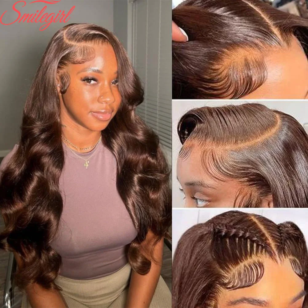 13x4 الجسم موجة شفافة الدانتيل الجبهة الباروكات شعر الإنسان الشوكولاته براون الدانتيل شعر مستعار أمامي شعر الإنسان قبل قطعها 200% الكثافة 30 بوصة