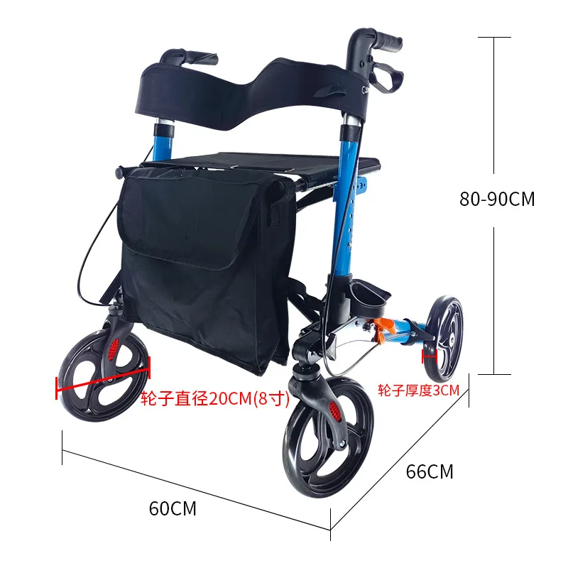 Elderly four wheeled walking aid vehicle for elderly people going out shopping cart household with brake and cushion walking aid