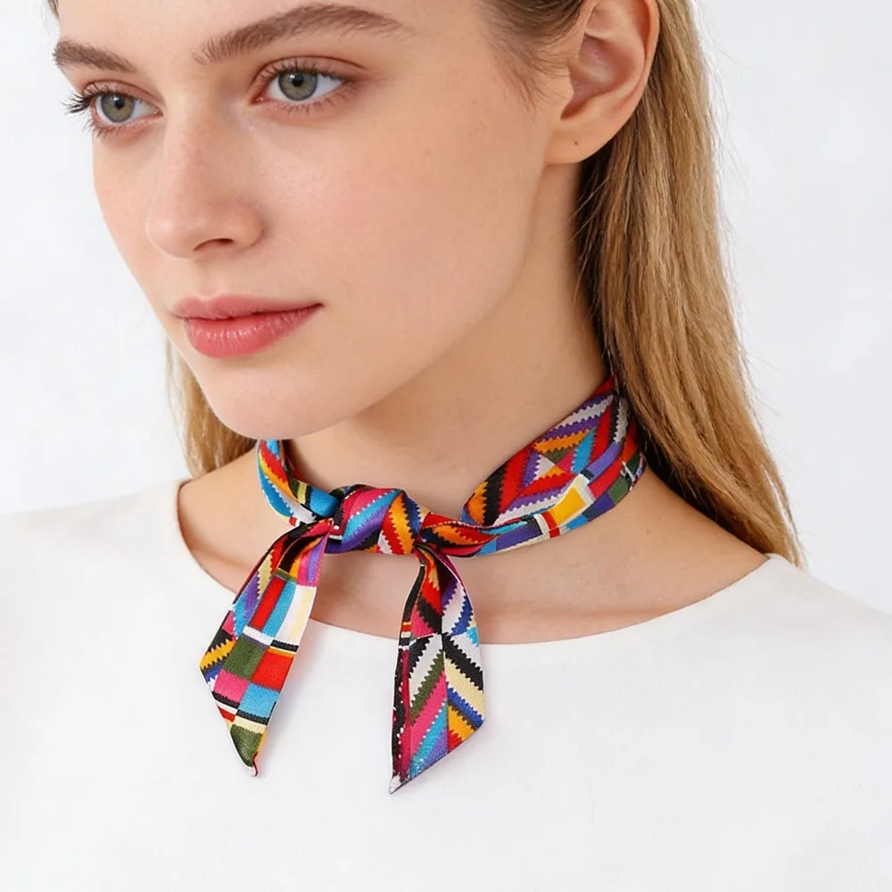 

Women Fashion Luxury Silk Scarf, Skinny Bag Scarves, Neckerchief Headband