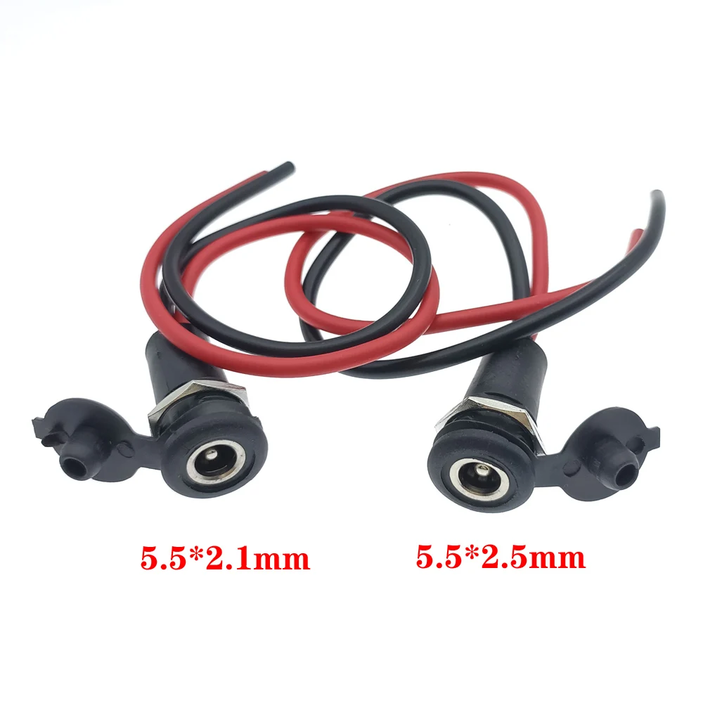 

DC Power Supply Threaded Charging Socket 5.5x2.1mm 5.5x2.5mm Female Jack Panel Mount Connector With nut Wire Waterproof Cap