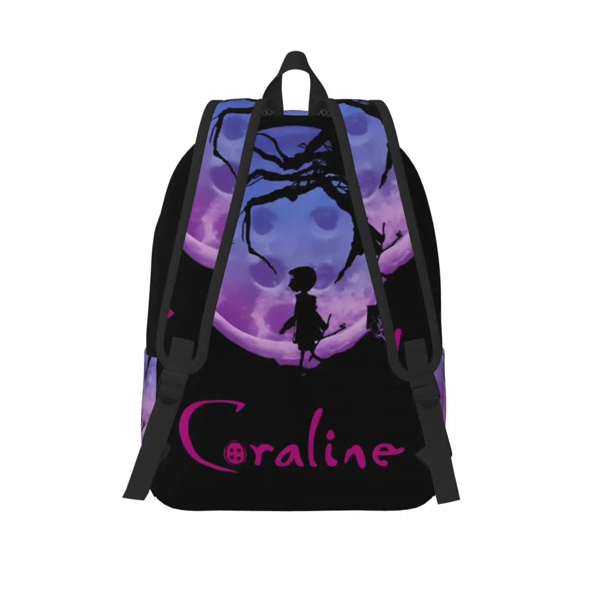 Coralines Moon Cartoons Backpack for Men Women Casual High School Work Daypack Horror Movie Laptop Canvas Bags Sports