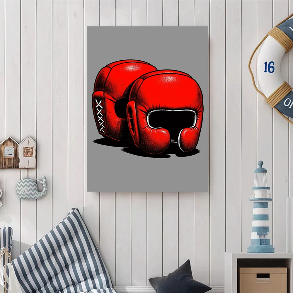 1PC-Unframed Canvas poster wall decoration  Red Boxing Gloves And Headgear Sports Equipment Art Print