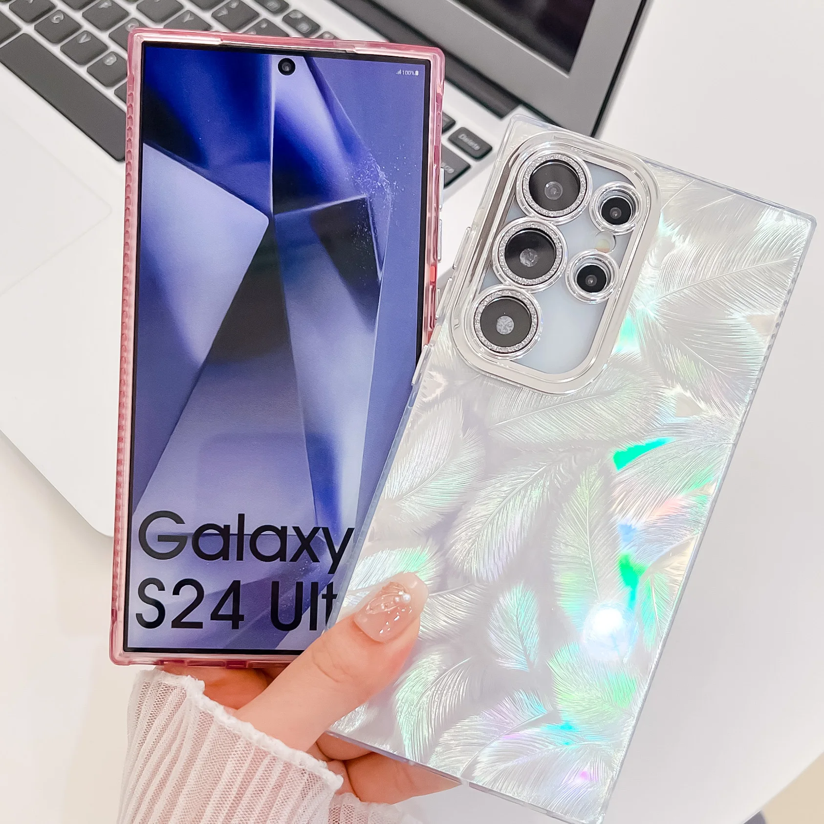 Laser Ripple Marble Case For Samsung Galaxy S25 S24 FE Plus S23 Ultra A16 A36 A56 A15 A55 A54 A25 A35 Hard PC Glitter Cover