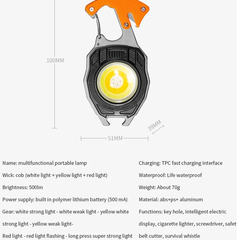 Mini LED Flashlight Portable Pocket Flashlight COB Work Light Keychains Torch USB Rechargeable for Outdoor Camping Fishing Lamp