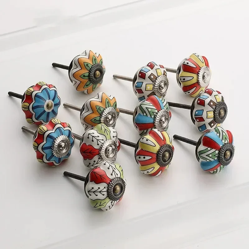 1 Stück handbemalter Kürbis-Keramikgriff mit Einzelloch für Küchenzubehör, Kleiderschrank, Schreibtisch, Schuhschränke, Koffer, Schubladen, Metallknöpfe – Detail 1