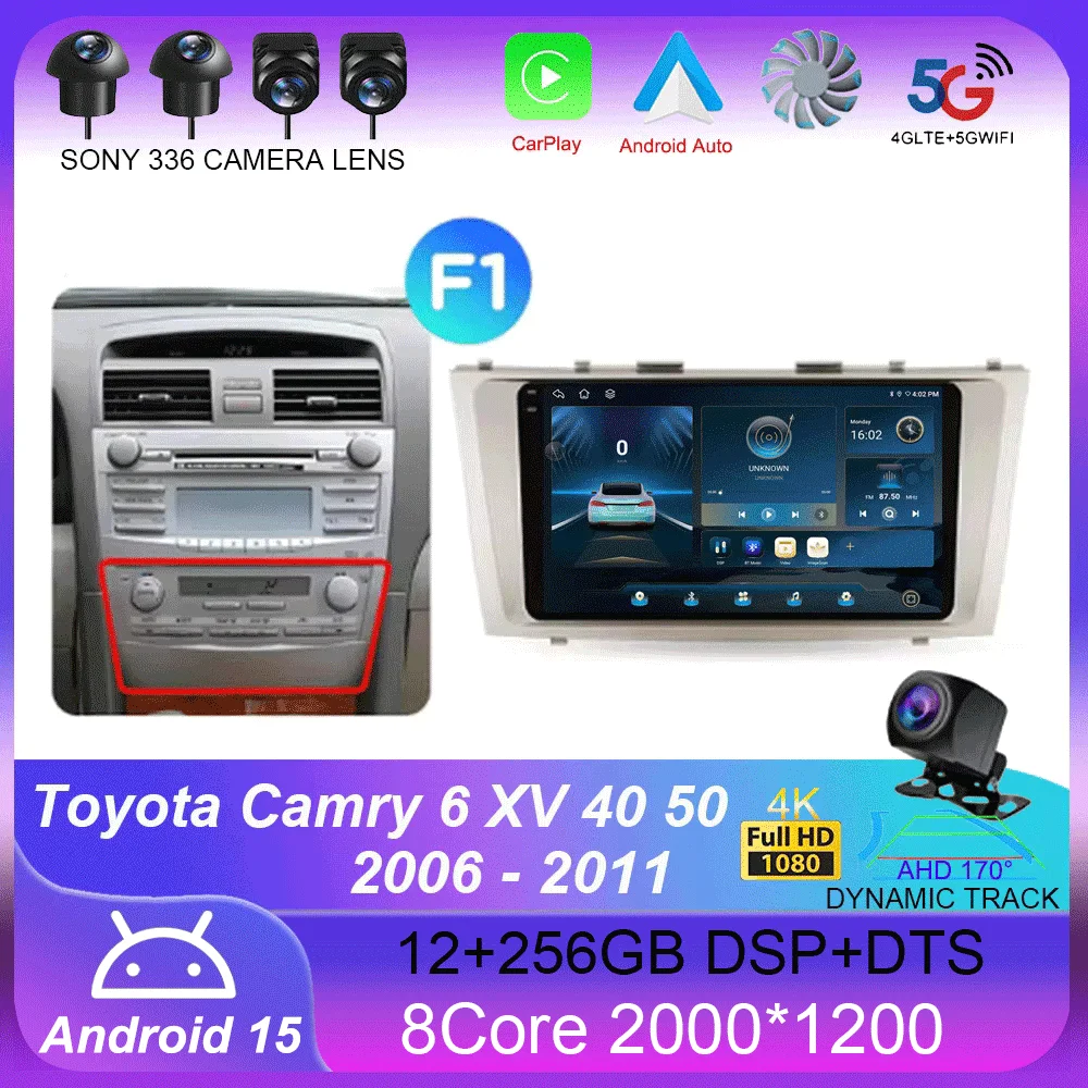 

For Toyota Camry 6 XV 40 50 2006 - 2011 Carplay Auto 4G+WIFI GPS Car Radio Navigation Multimedia Video Player Stereo Android 15