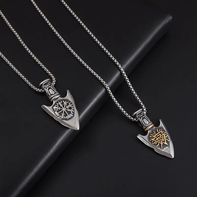 Vintage Spear Arrow Symbol Pendant Men's Stainless Steel Chain Necklace Biker Rock Party Jewelry Accessories