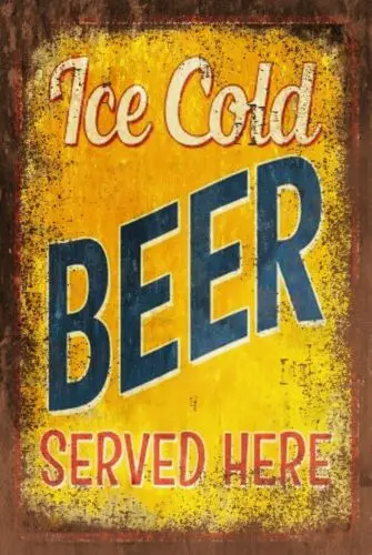 Ice Cold Beer Served Here Vintage Look Retro style Metal Sign, bar pub mancave