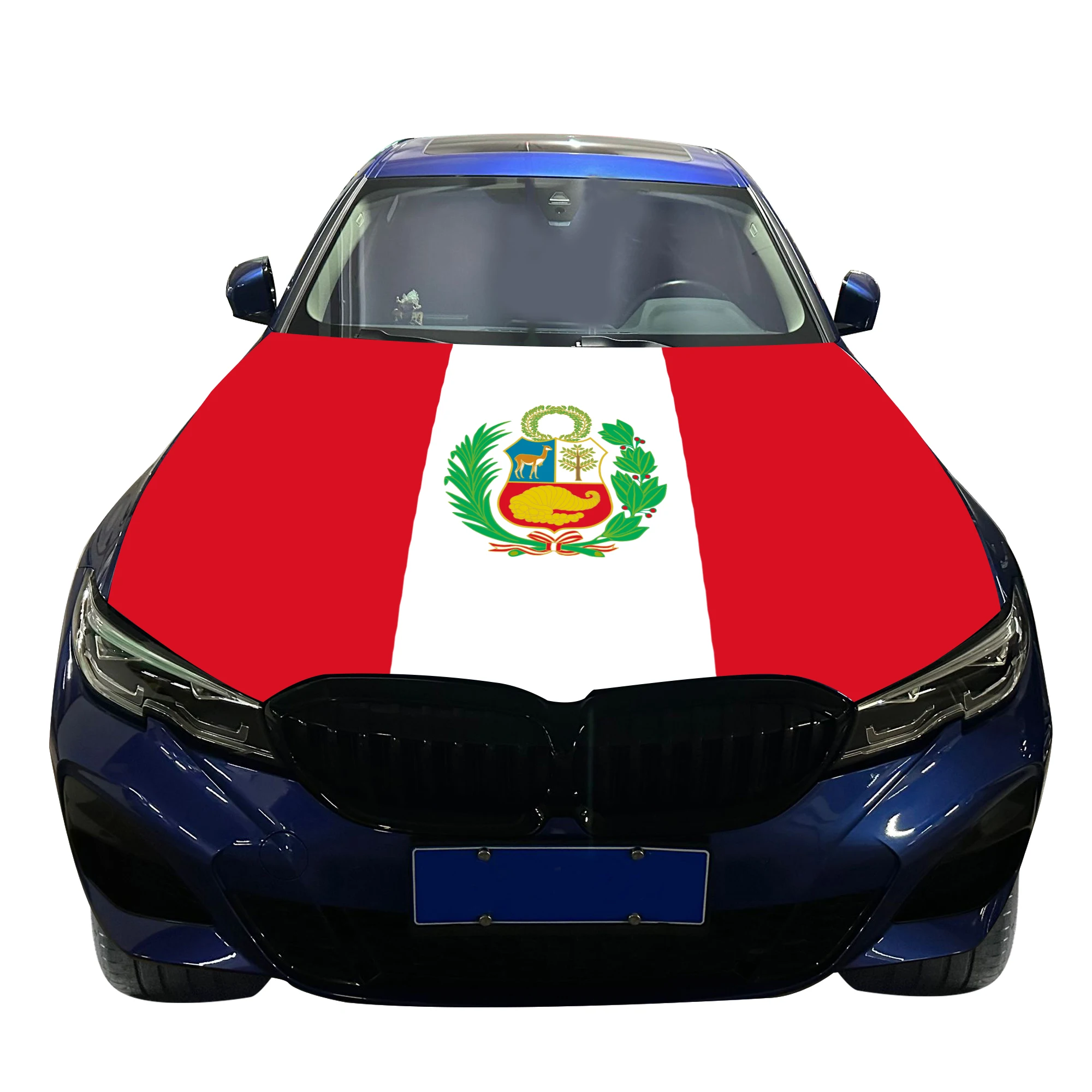 Peru Car Hood Cover Flag  Universal Size Elastic Polyester 120x150cm for Car Decor