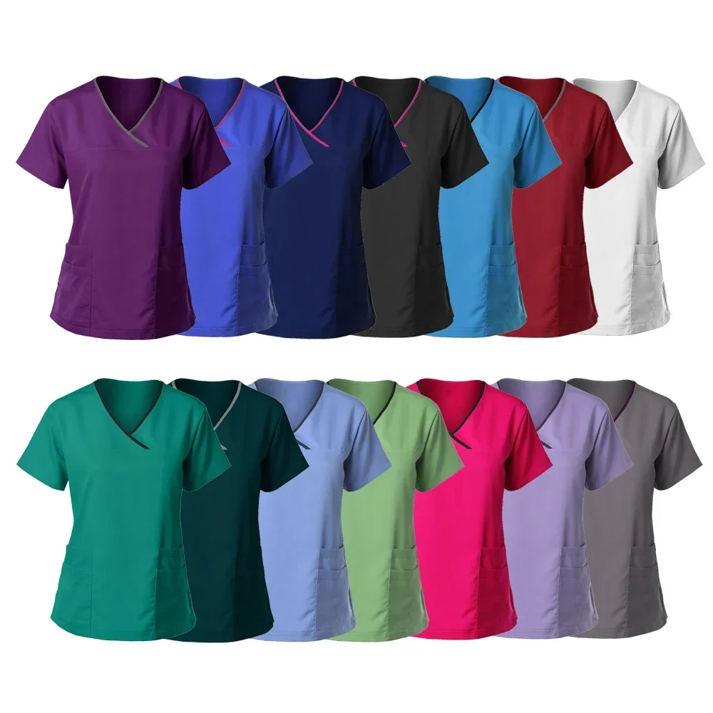 Cherokee Medical Uniforms Nurse Uniform Scrubs dla kobiet Zestaw spodni do szorowania z kieszeniami i dekoltem w szpic SPA Scrub Top dla szpitala