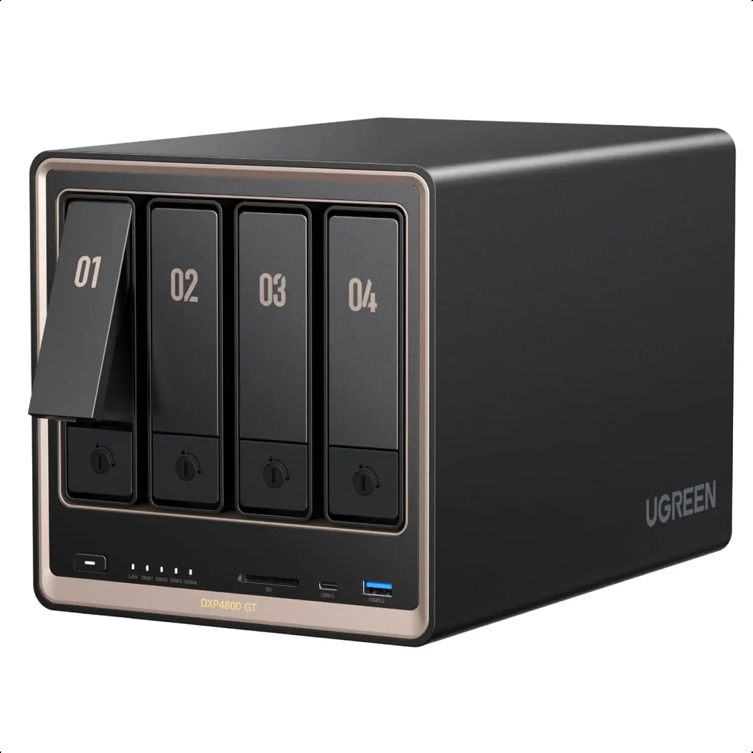 UGREEN NAS DXP4800 GT 4-Bay Desktop NAS, AMD R2514 CPU, 8GB DDR4 RAM | 2x 10GbE, 2X M.2 NVMe Slots, 4K HDMI Ideal for Smart Home Enthusiasts, Office Teams,Network Attached Storage (Diskless)