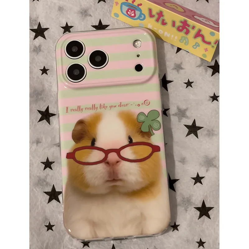 Japanese and Korean Ins Style Eyewear Hamster Phone Case For iPhone 18 17 16 15 14 13 12 11 PRO XR XS X MAX 8 7 PLUS MINI Cover