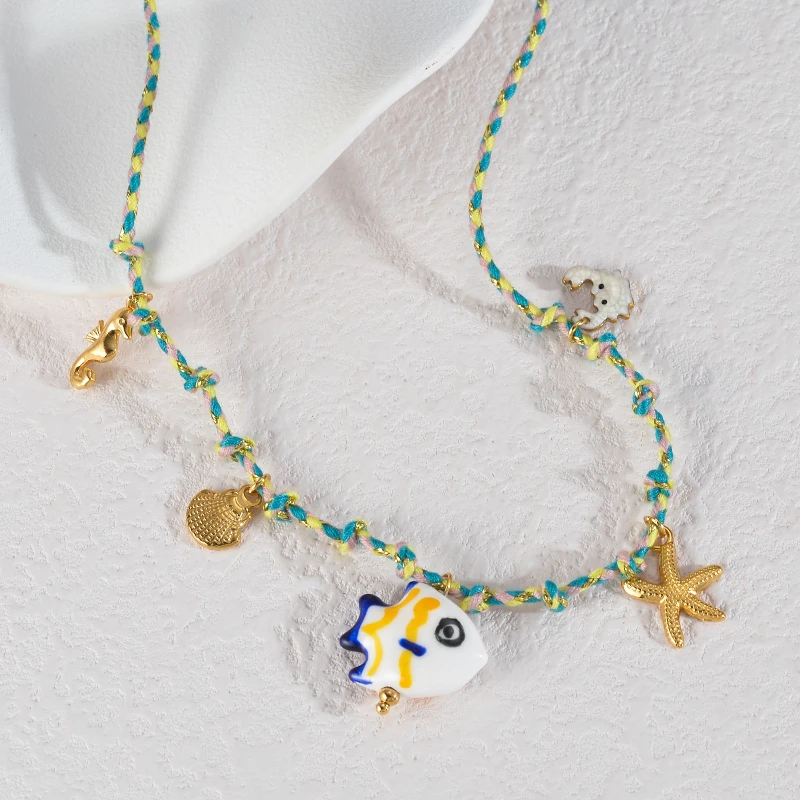 Tropische Fisch-Anhänger aus Edelstahl im Ozean-Stil, weiblich, personalisierte Mode-Halsketten, Charm-Schmuck, verblasst nicht – Detail 2