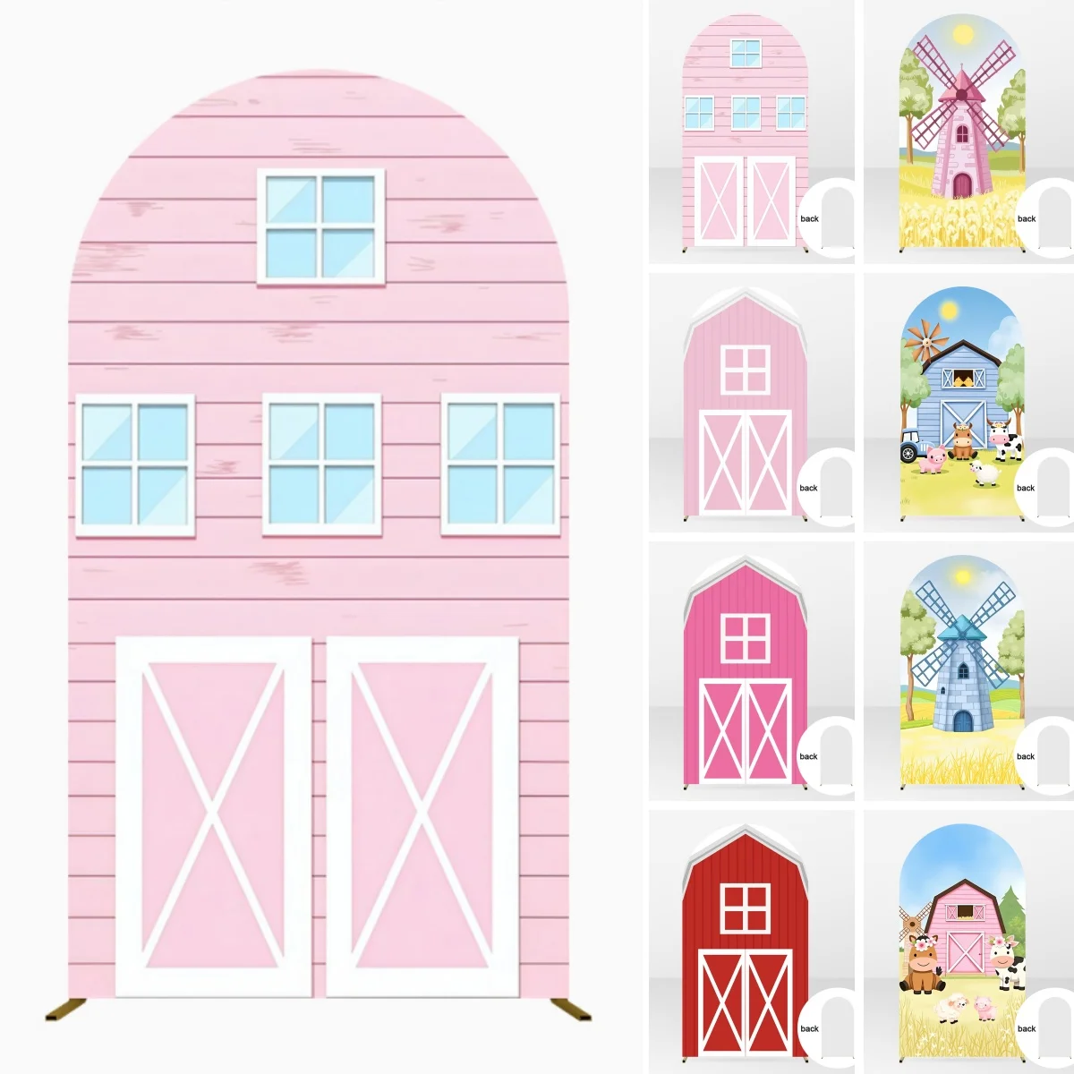 Farm Theme Arch Backdrop Cover Barn House Door Boy Girls Birthday Party Decoration Red Pink Baby Shower Photography Background