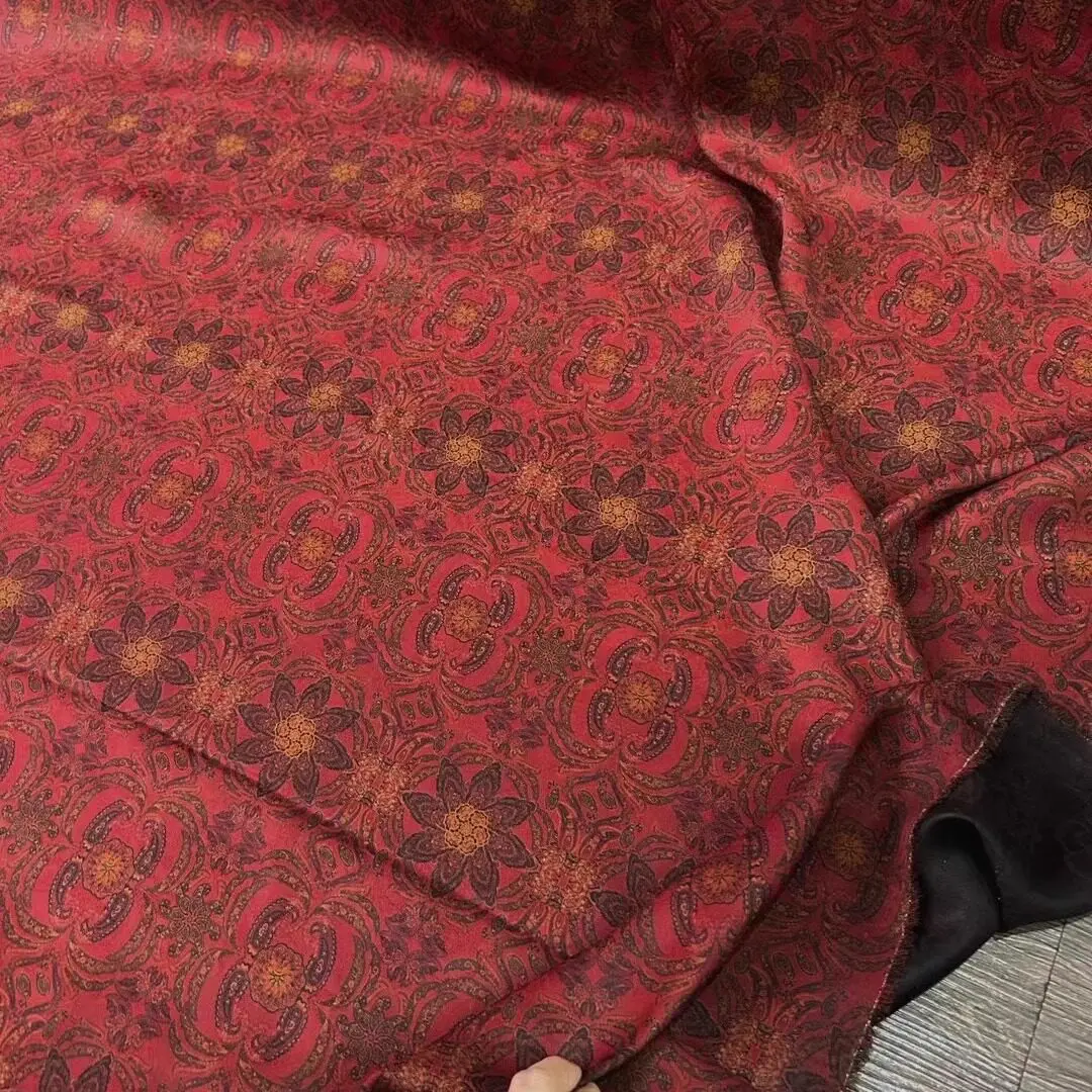 Gambiered Canton Gauze Two-Warp Twisted Luo through Hole Flower Xiangyun Yarn Dark Red Cheongsam Dress Fabric Silk Top