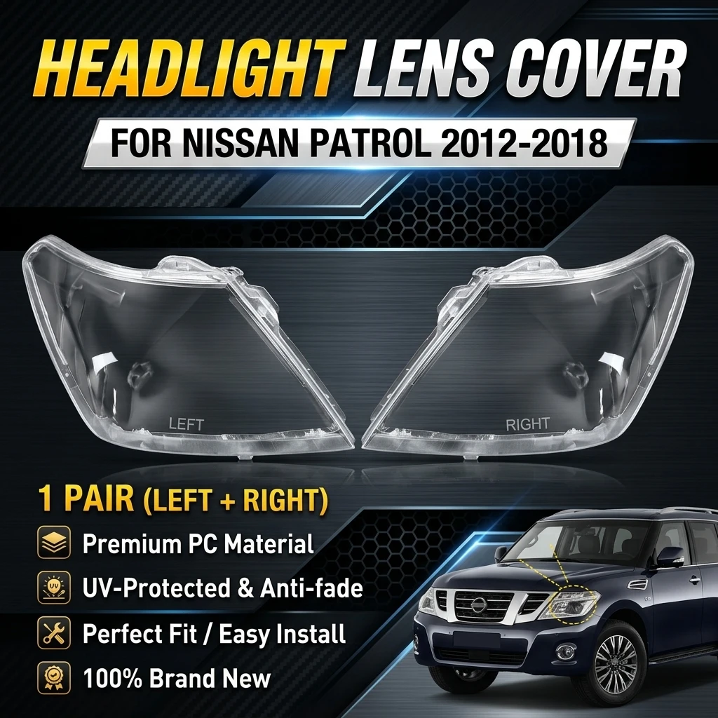 Headlight Lens Cover For Nissan Patrol 2012-2018 Left Right Pair PC UV-Protected Anti-Fade Perfect Fit Easy Install Replacement