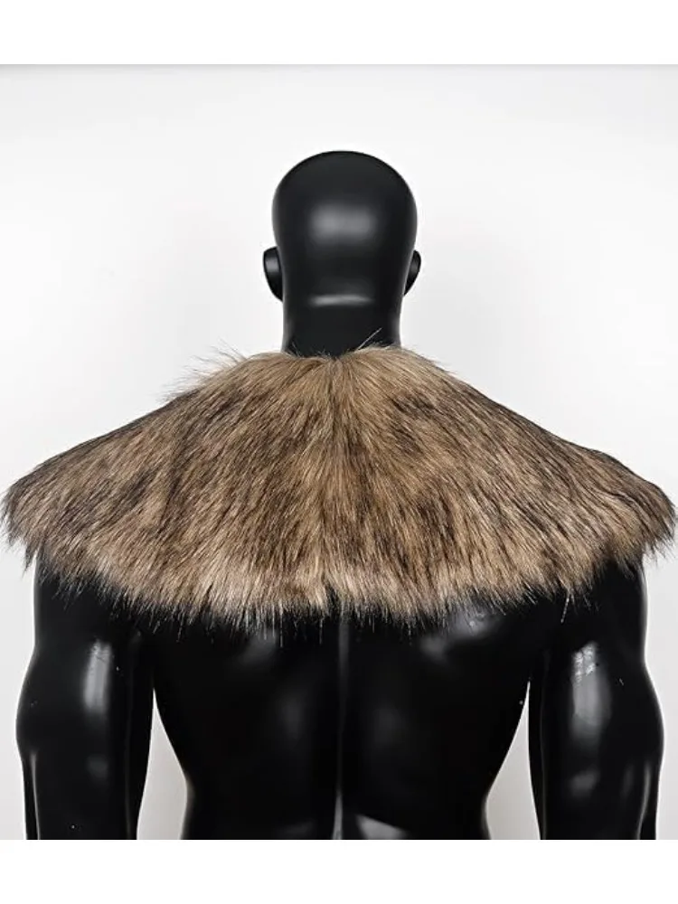 PESENAR Faux fur collar Fur Shoulder Man Viking fur cape Halloween costume Man Medieval faux fur cape shoulder wrap image 5