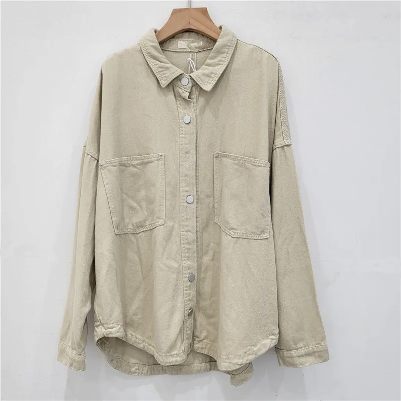 

SuperAen европейская и американская розовая свободная джинсовая куртка, женская весенне-осенняя базовая повседневная рубашка с лацканами и лацканами, топ